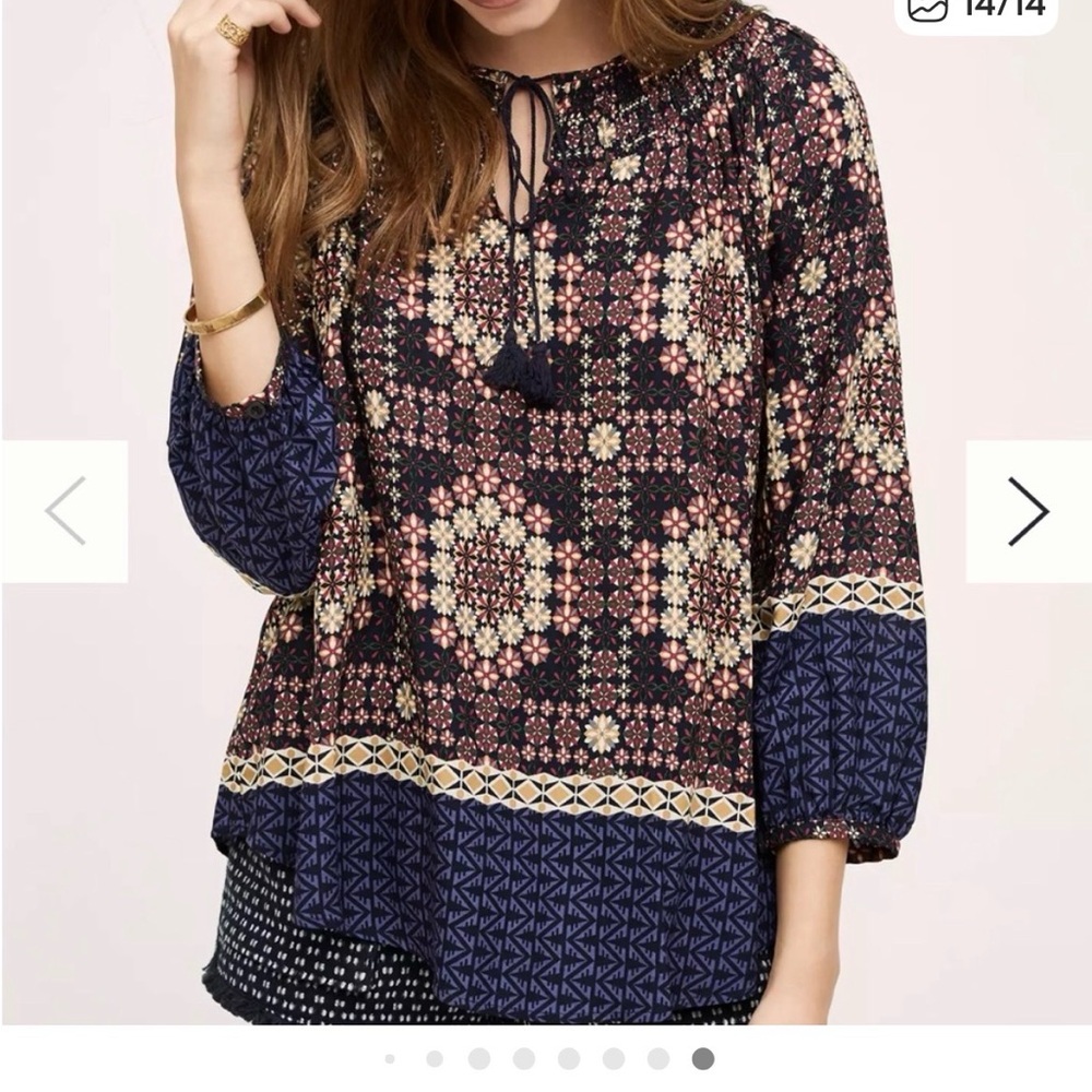 Anthropologie Navy and Pink Floral Blouse 11-1-Tylho